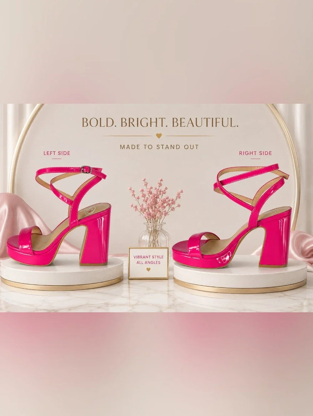 Delicious Shoes 'MUFFIN-S' Hot Pink Patent Platform Block Heel Sandals